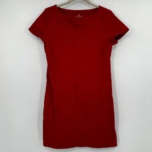 Talbots Womens Red Cotton Short Sleeve Boat Neck Shift T-Shirt Dress Size Medium
